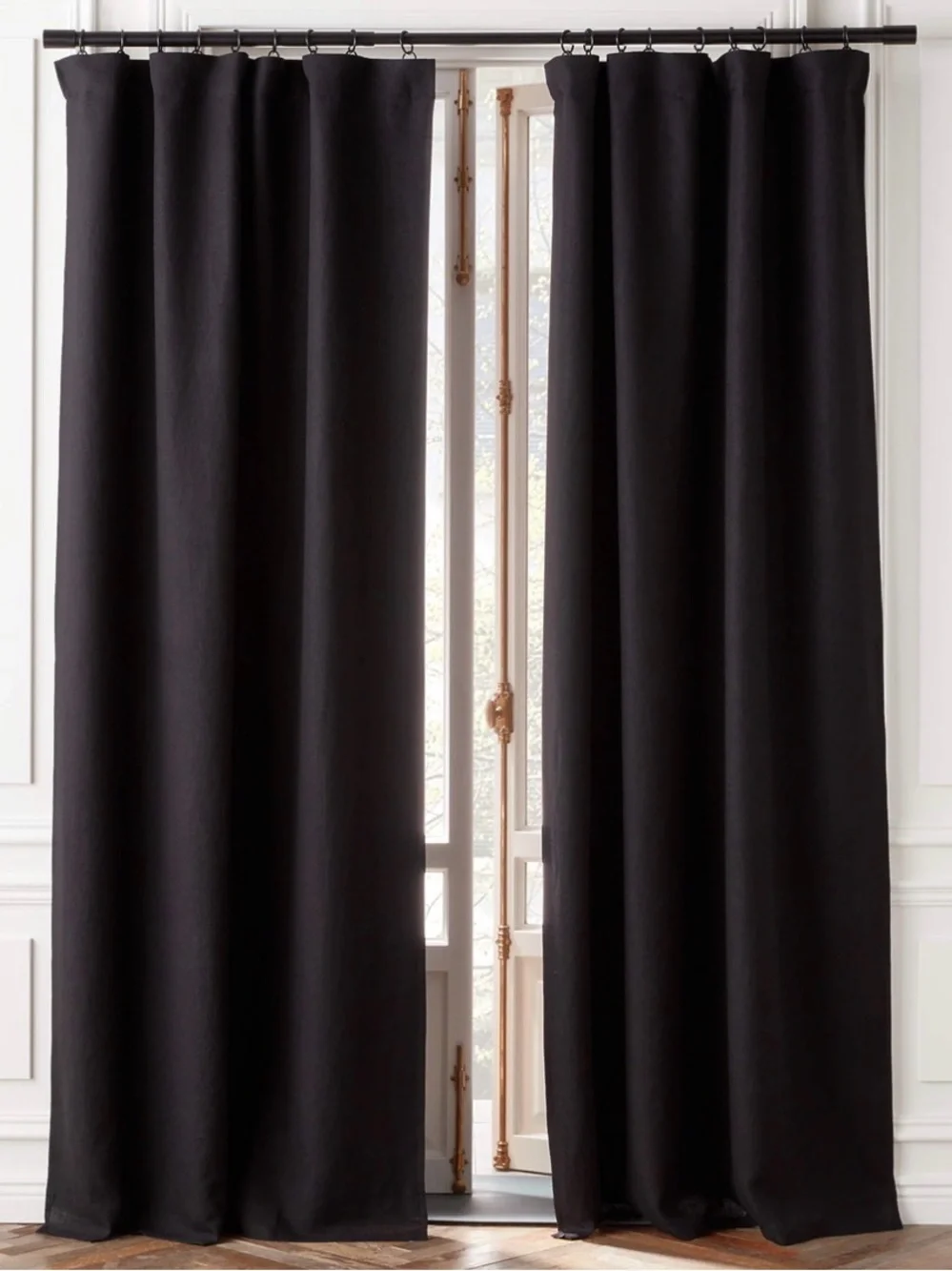 CB2 Black European Linen Window Curtain Panels (48''X96